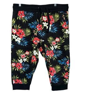 VICTORIOUS Los Angeles Men’s Black Floral French Terry Jogger Shorts Size XL NWT